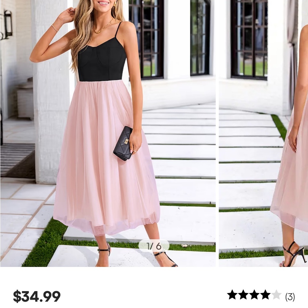 Elegant Black and Pink Spaghetti Strap Dress